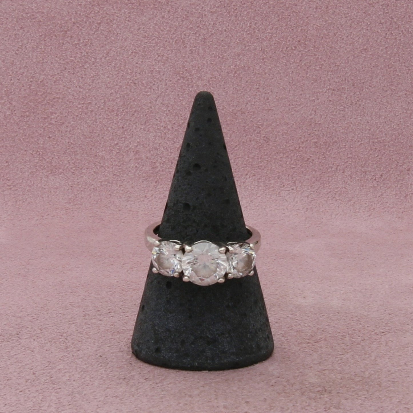 sterling silver round-cut cz trio ring size 8