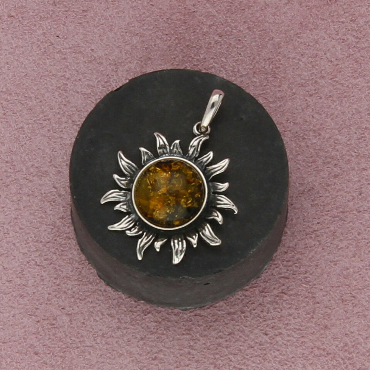 sterling silver vintage amber celestial sun pendant