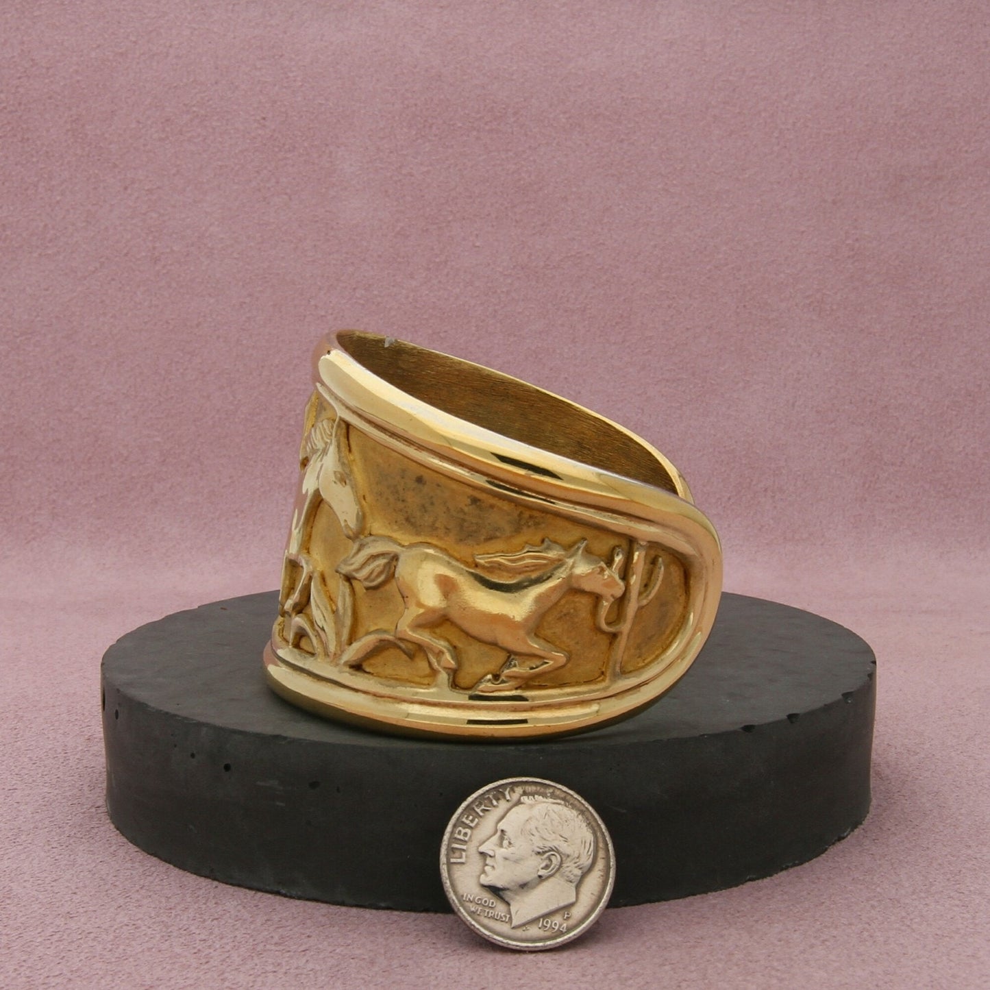 sterling silver gold plate southwestern mustang horses cuff bracelet size 6in
