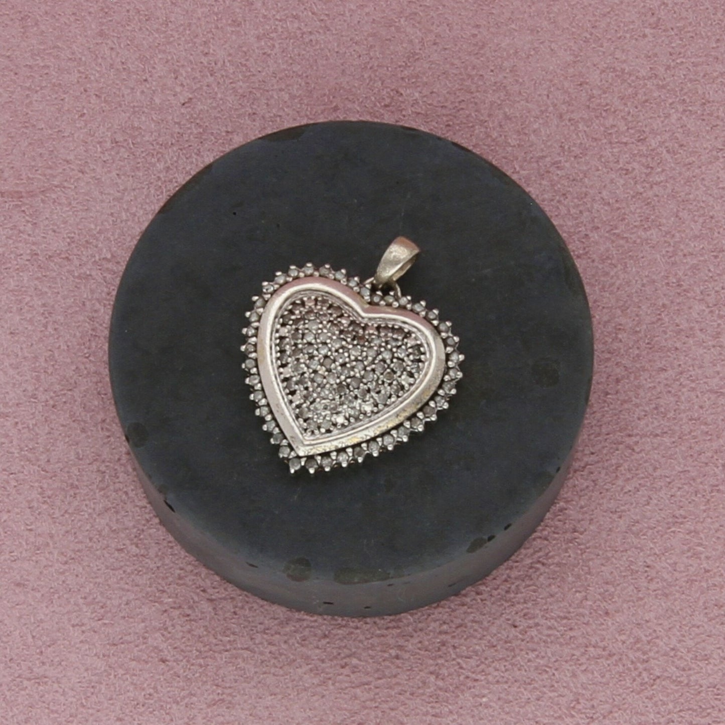 sterling silver pave diamond heart pendant