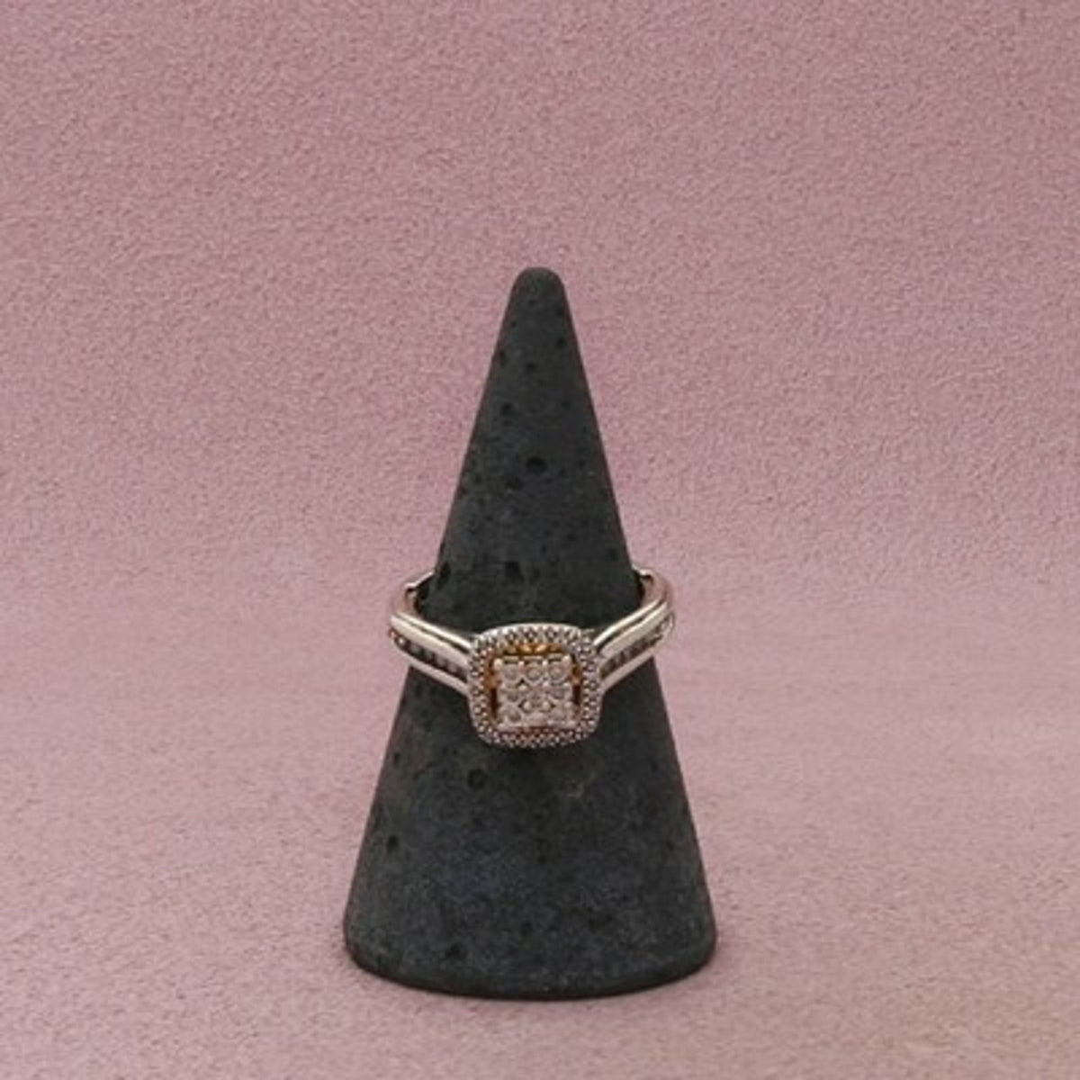 Zales Sterling Silver Diamond Rectangular Cluster Beaded Frame Ring Size 5.5
