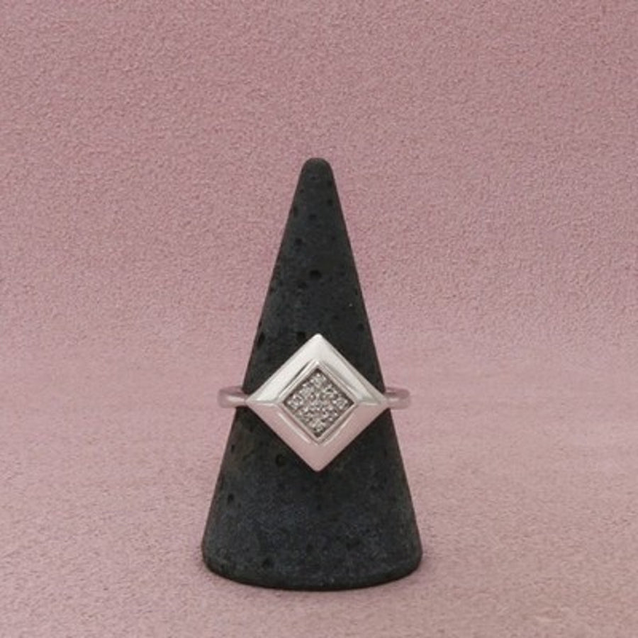 Sterling Silver Cz Tilted Square Cluster Geometric Ring Size 9