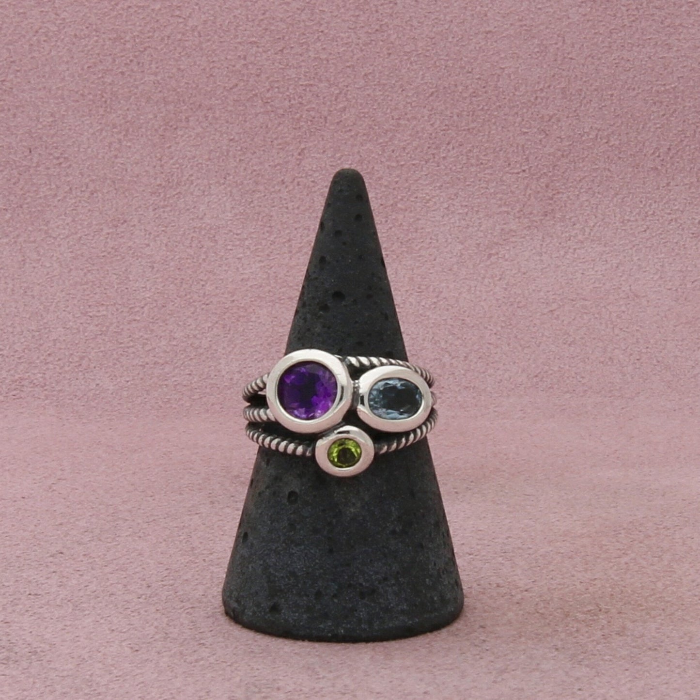 sterling silver amethyst topaz & peridot twisted wire ring size 8