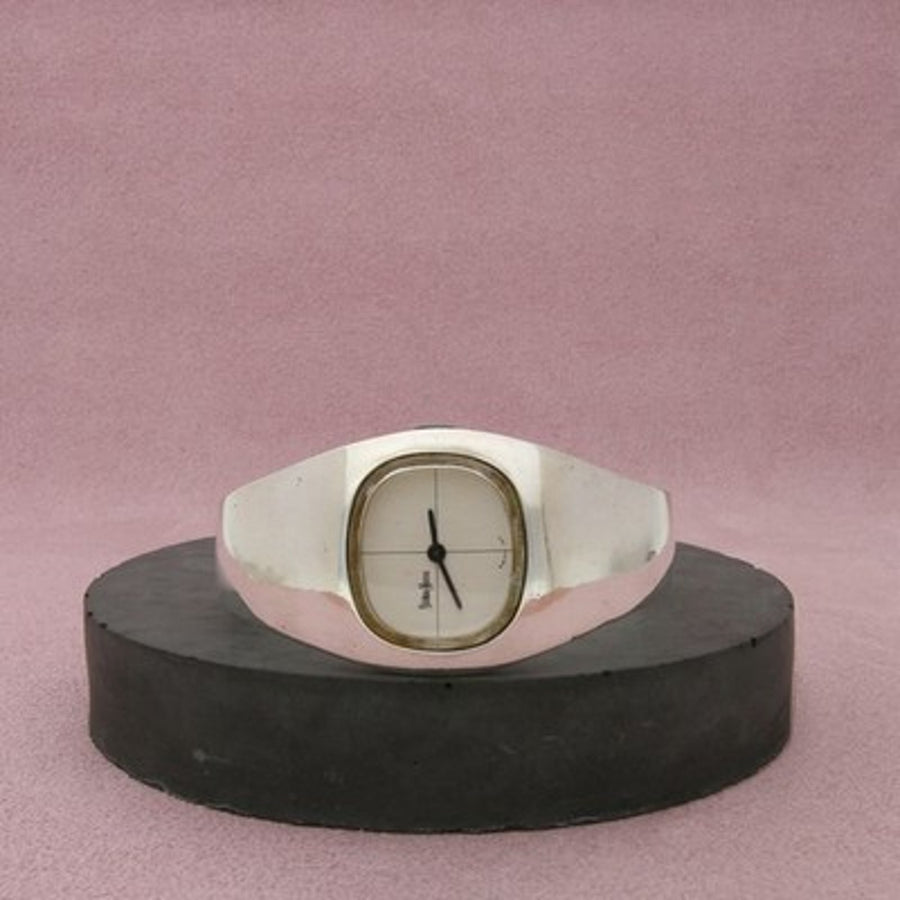 Neiman Marcus Sterling Silver Vintage Oval Dial Watch Bangle Bracelet Size 6in
