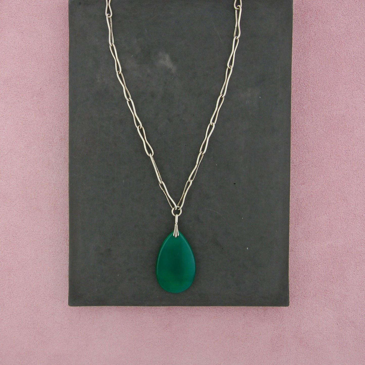 sterling silver vintage aventurine drop necklace size 24in
