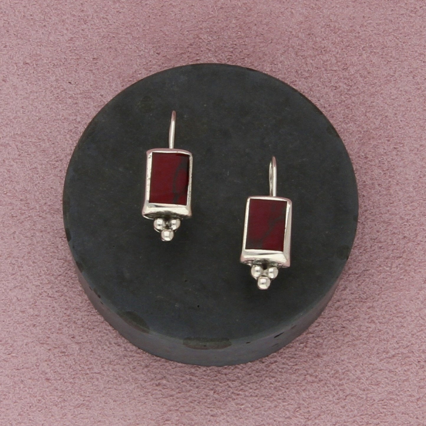 mexico sterling silver vintage beaded red jasper french hook earrings