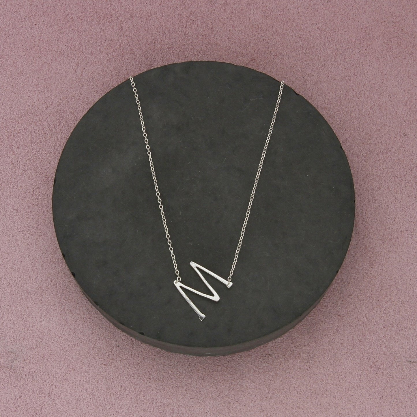 sterling silver dainty letter m initial necklace size 16-18in