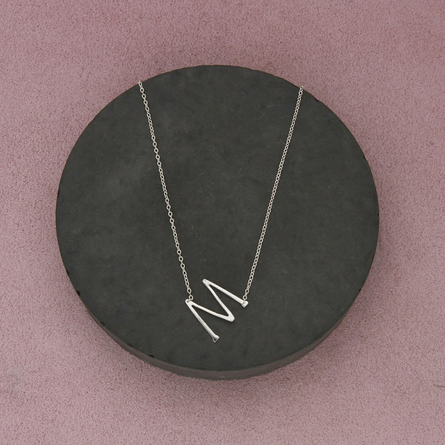 sterling silver dainty letter m initial necklace size 16-18in