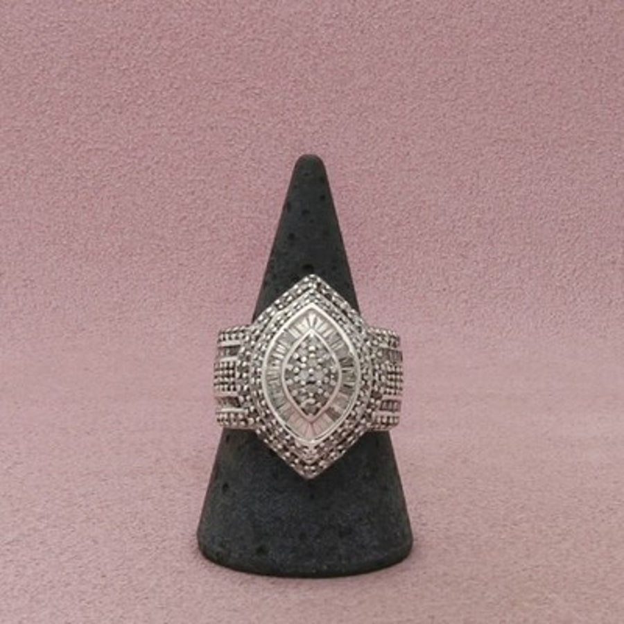Chuck Clemency Sterling Silver Diamond Marquise-Shaped Cluster Ring Size 9.25