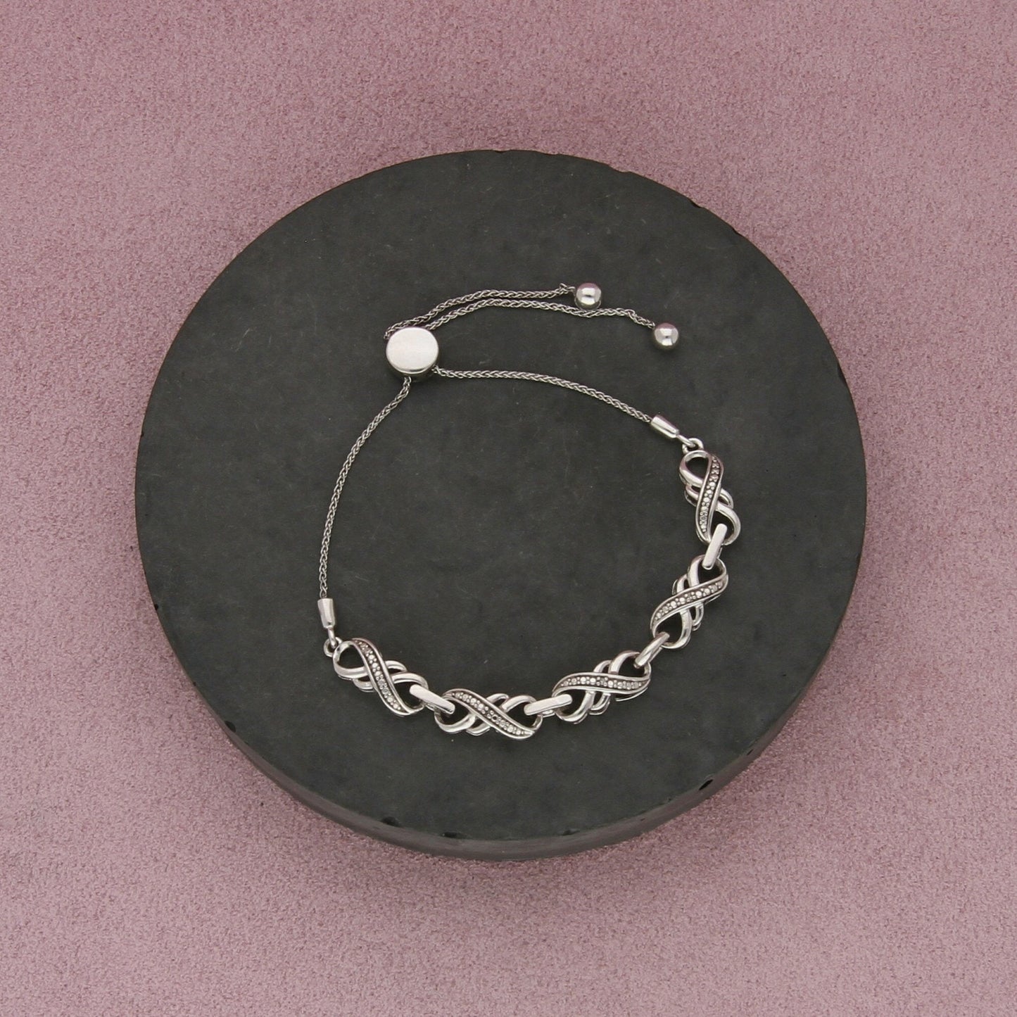 sterling silver diamond accent infinity adjustable bolo bracelet size 6.25in