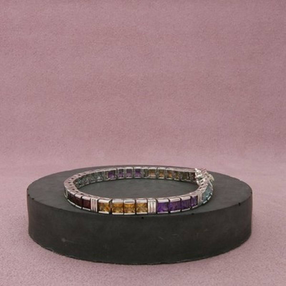 Sterling Silver Garnet & Citrine Amethyst Topaz Peridot Tennis Bracelet Size 7in