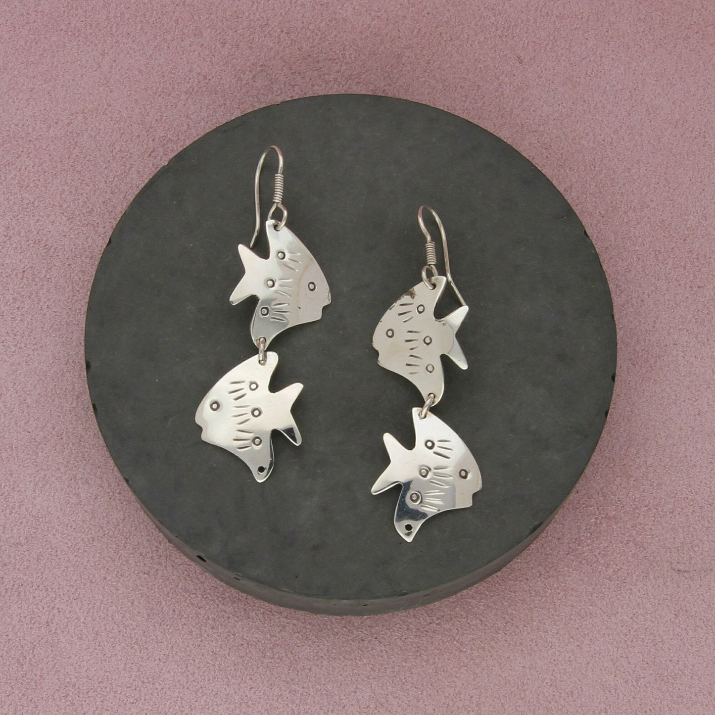 taxco mexico sterling silver vintage fish dangle earrings
