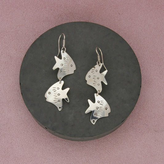taxco mexico sterling silver vintage fish dangle earrings