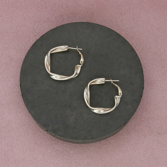 sterling silver vintage 30mm folded clip-post hoop earrings