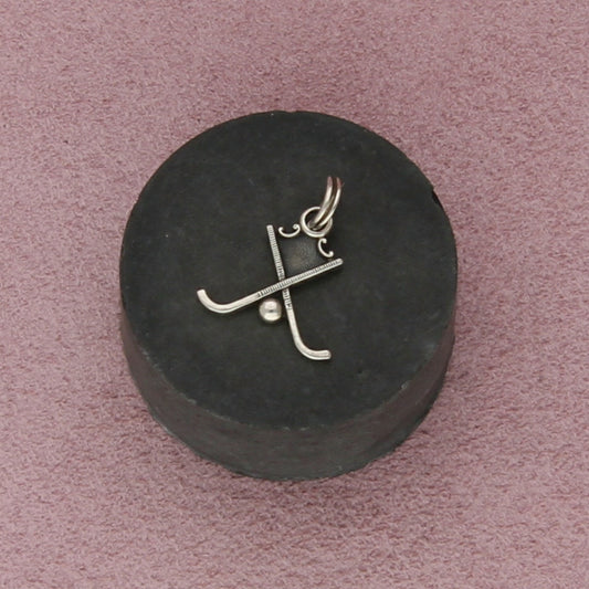 sterling silver vintage hockey sticks & puck charm pendant