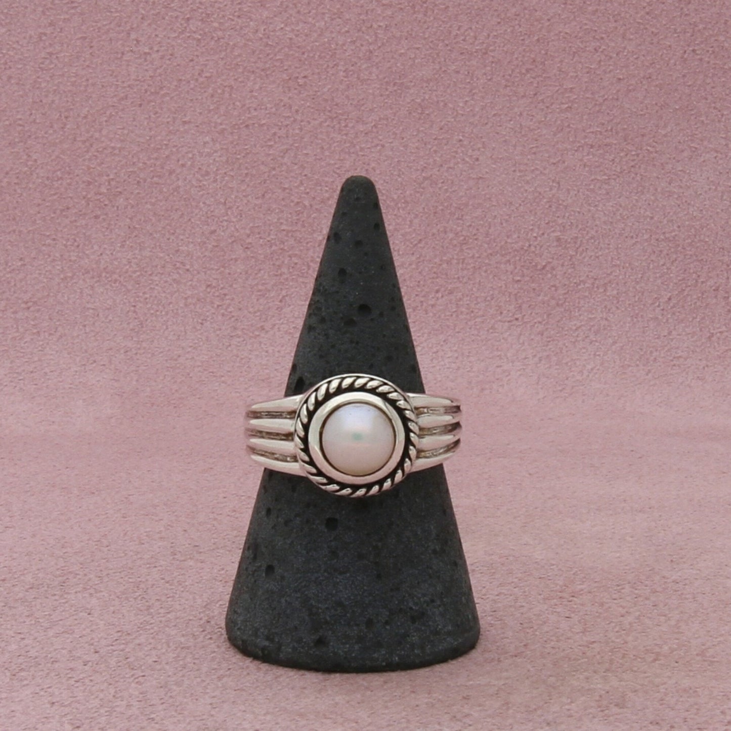 sterling silver braided pearl ring size 8