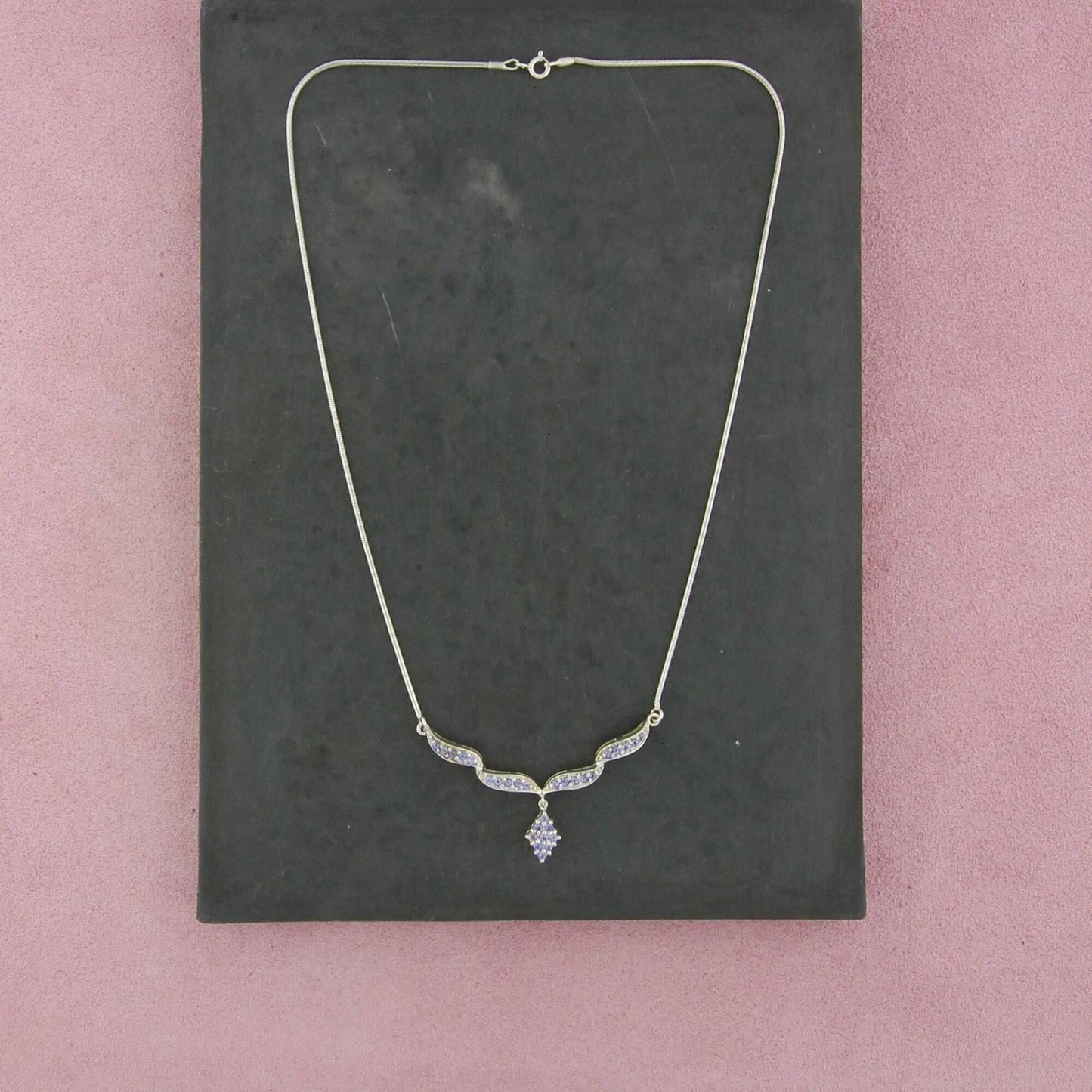 sterling silver tanzanite dangle necklace size 18in