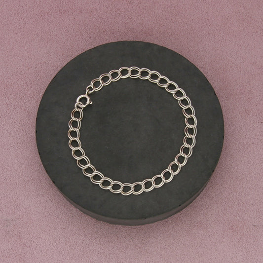 sterling silver vintage double curb chain charm bracelet size 7.5in