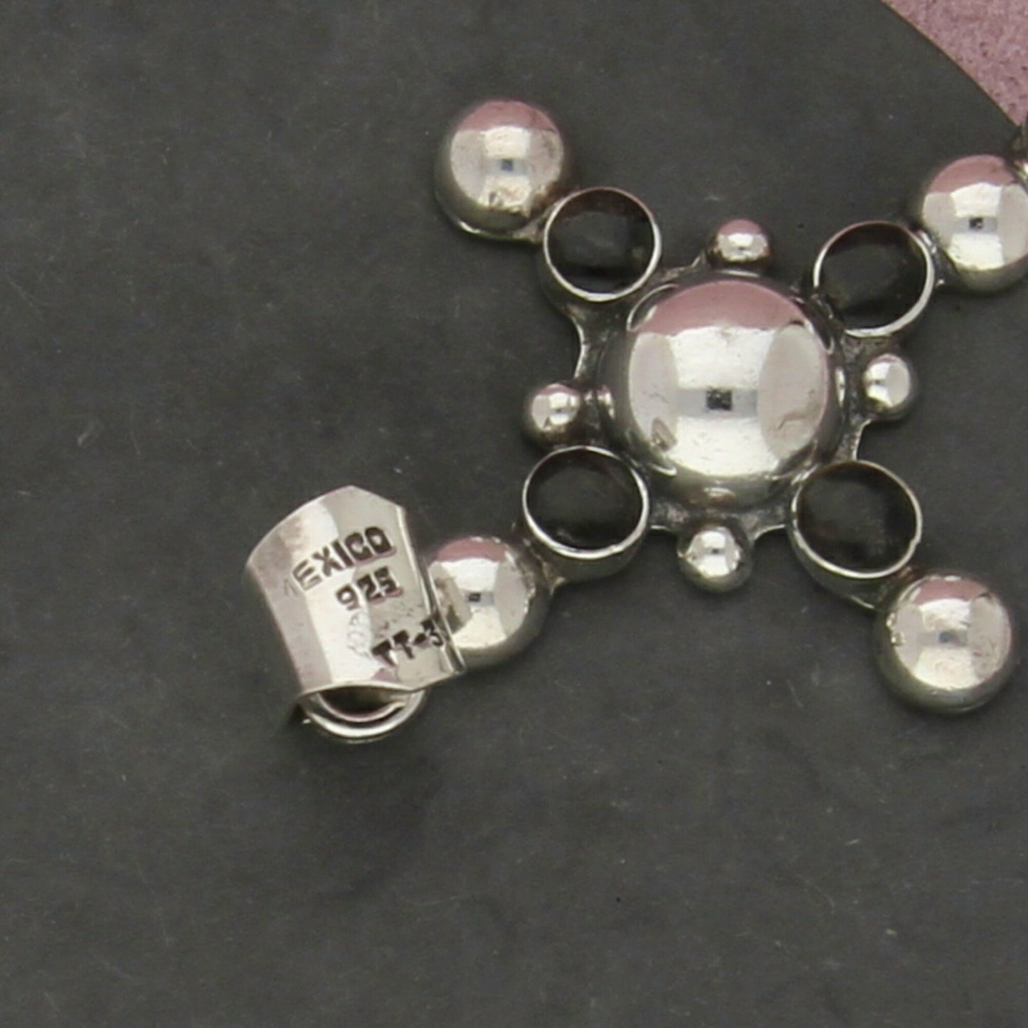 taxco mexico sterling silver vintage large onyx dome cross pendant
