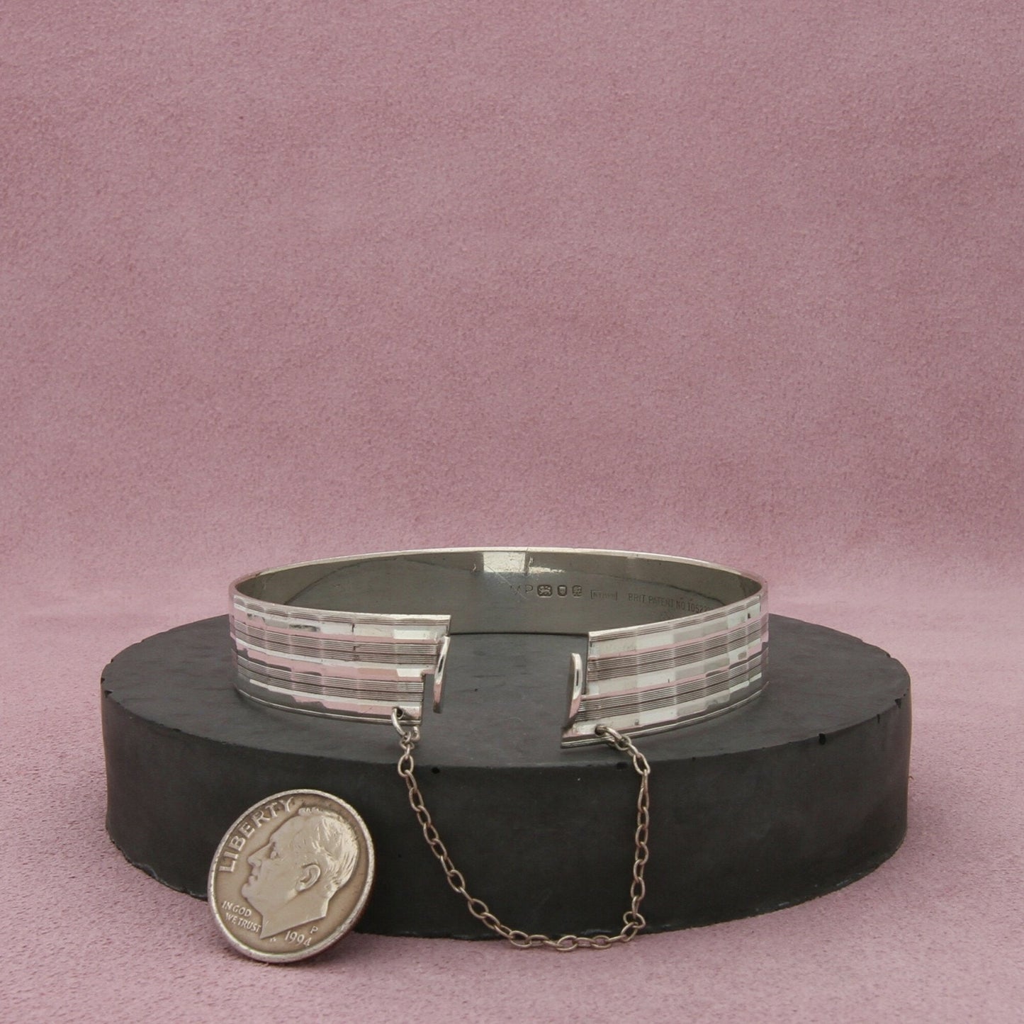 sterling silver vintage british striped bracelet size 6.5in