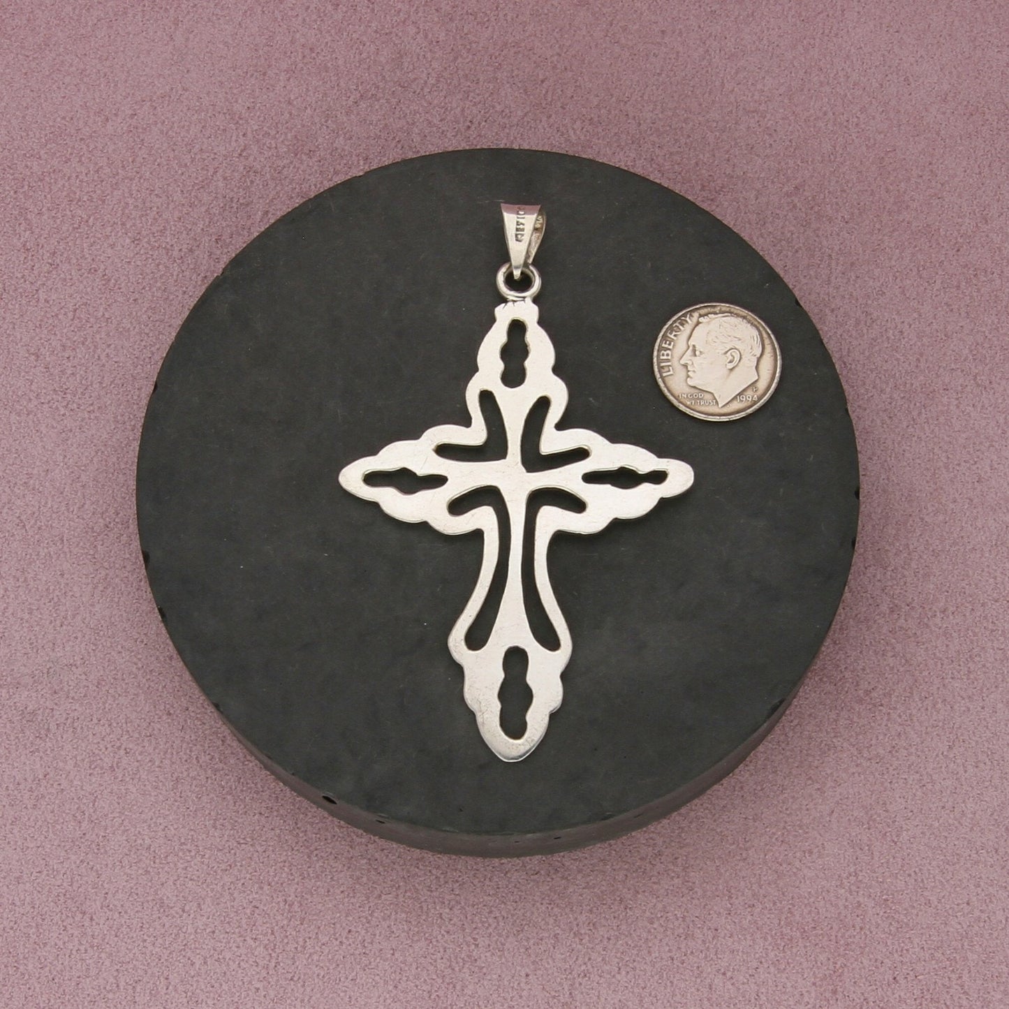 taxco mexico sterling silver vintage large cross pendant