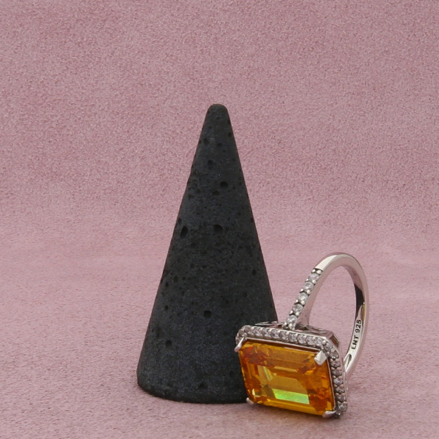 sterling silver emerald-cut yellow cz & halo cocktail ring size 9.75