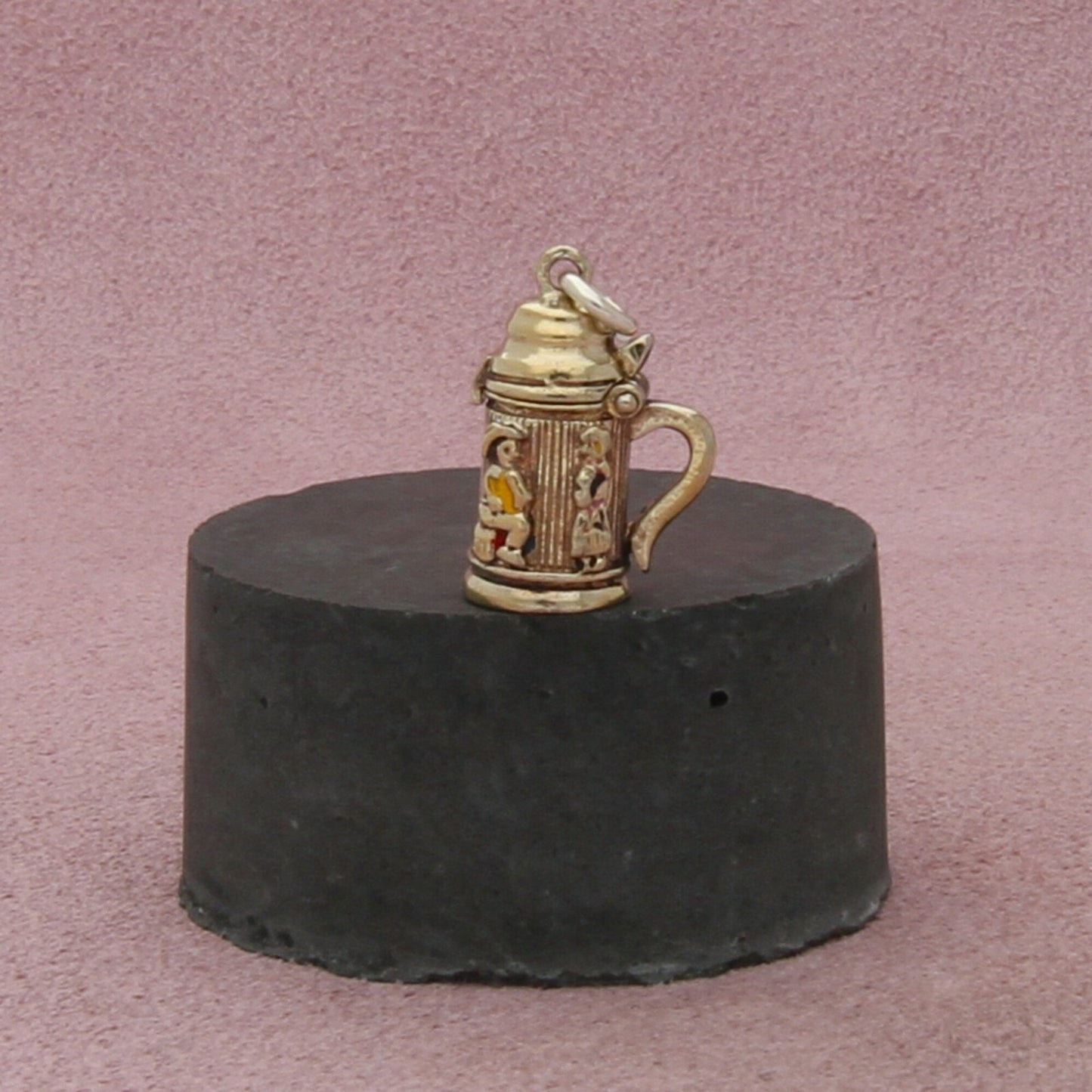 sterling silver vintage gold wash enamel beer stein (opens) charm pendant