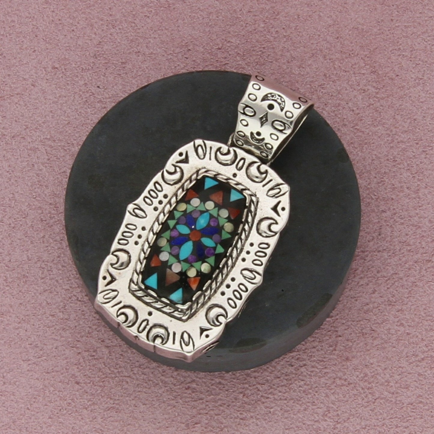 carolyn pollack sterling silver turquoise onyx lapis mosaic stamped pendant