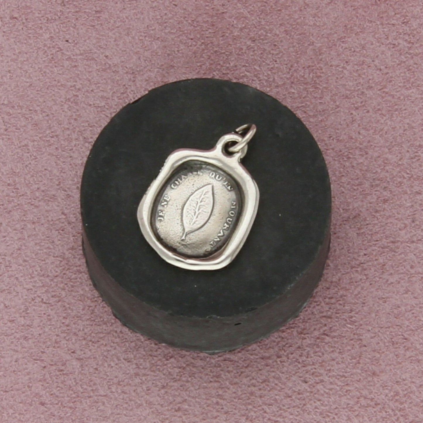 plum & posey sterling silver never change laurel leaf wax seal pendant