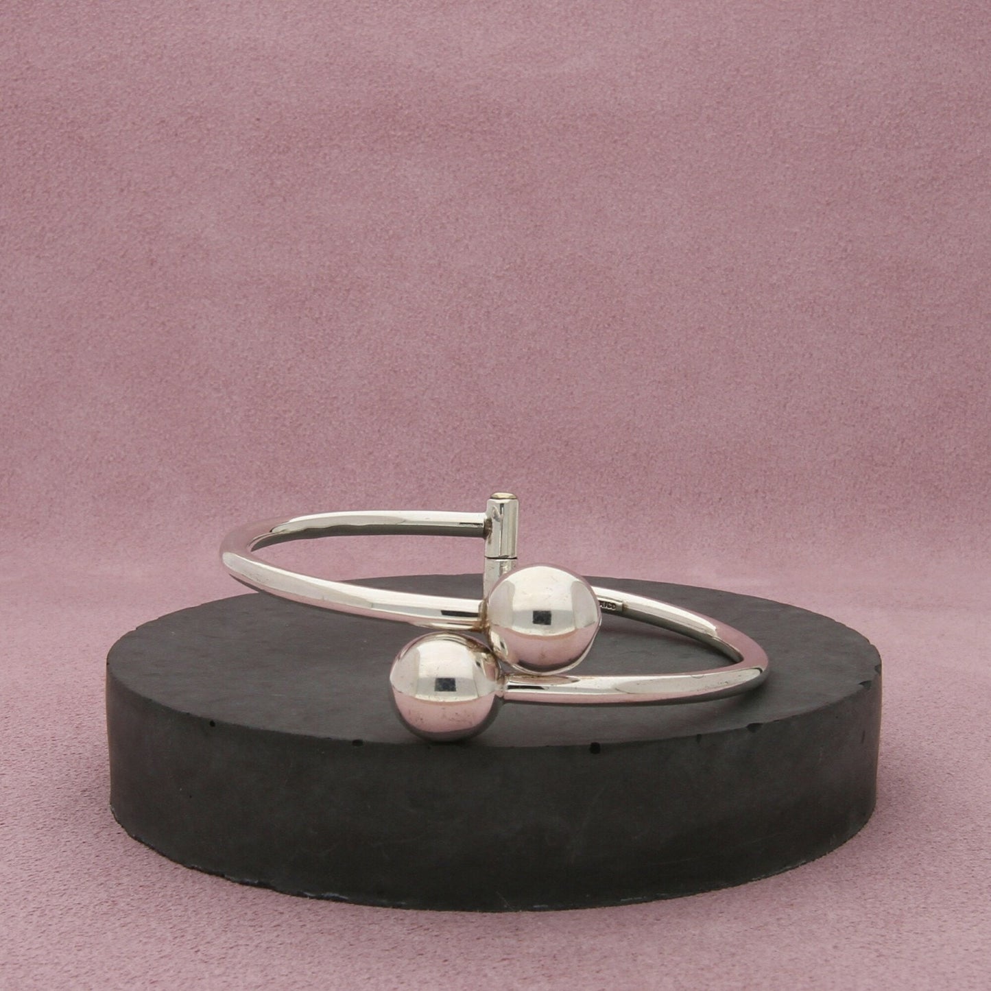 mexico sterling silver vintage bead end adjustable bracelet size 6.75in