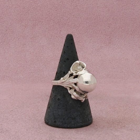 sterling silver vintage art nouveau floral orb perfume ring size 7.5