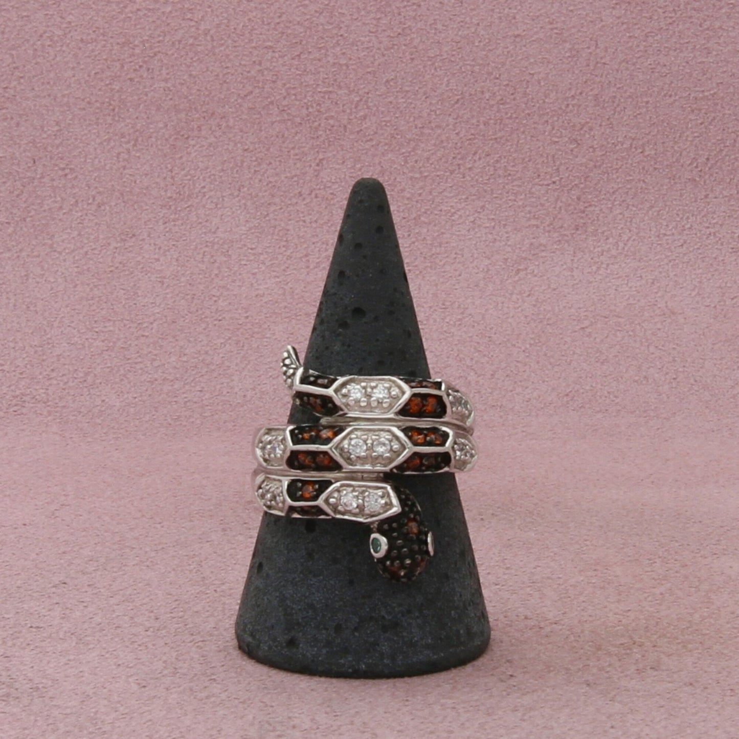 sterling silver citrine & cz coiled snake ring size 10