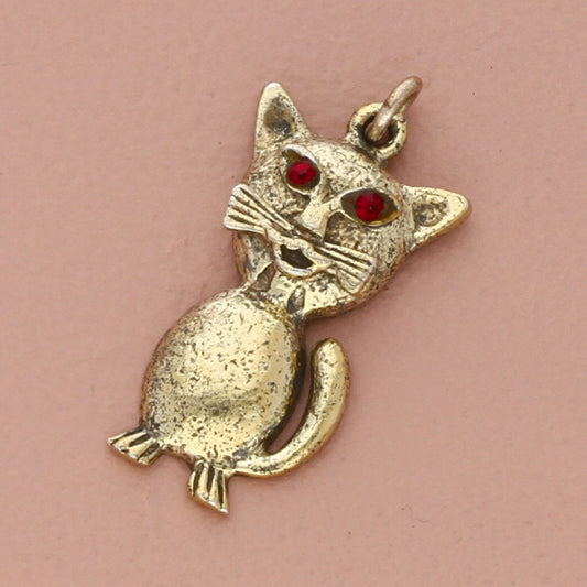 wells sterling silver vintage red rhinestone eyes kitty cat charm