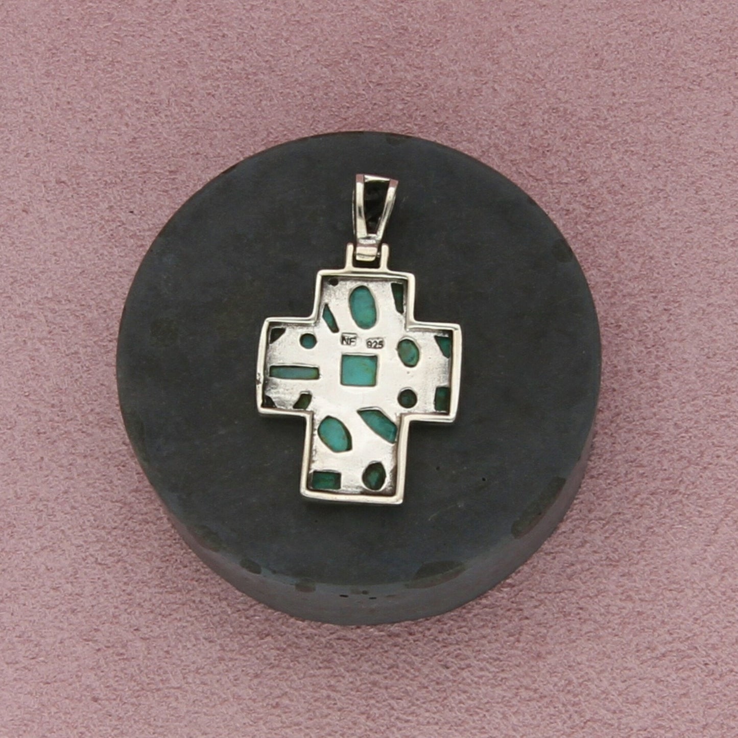 sterling silver turquoise cluster cross pendant
