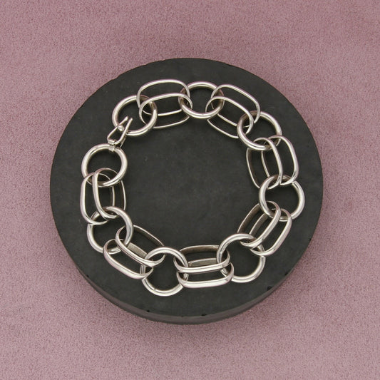sterling silver vintage oval & circle link chain bracelet size 7.5in