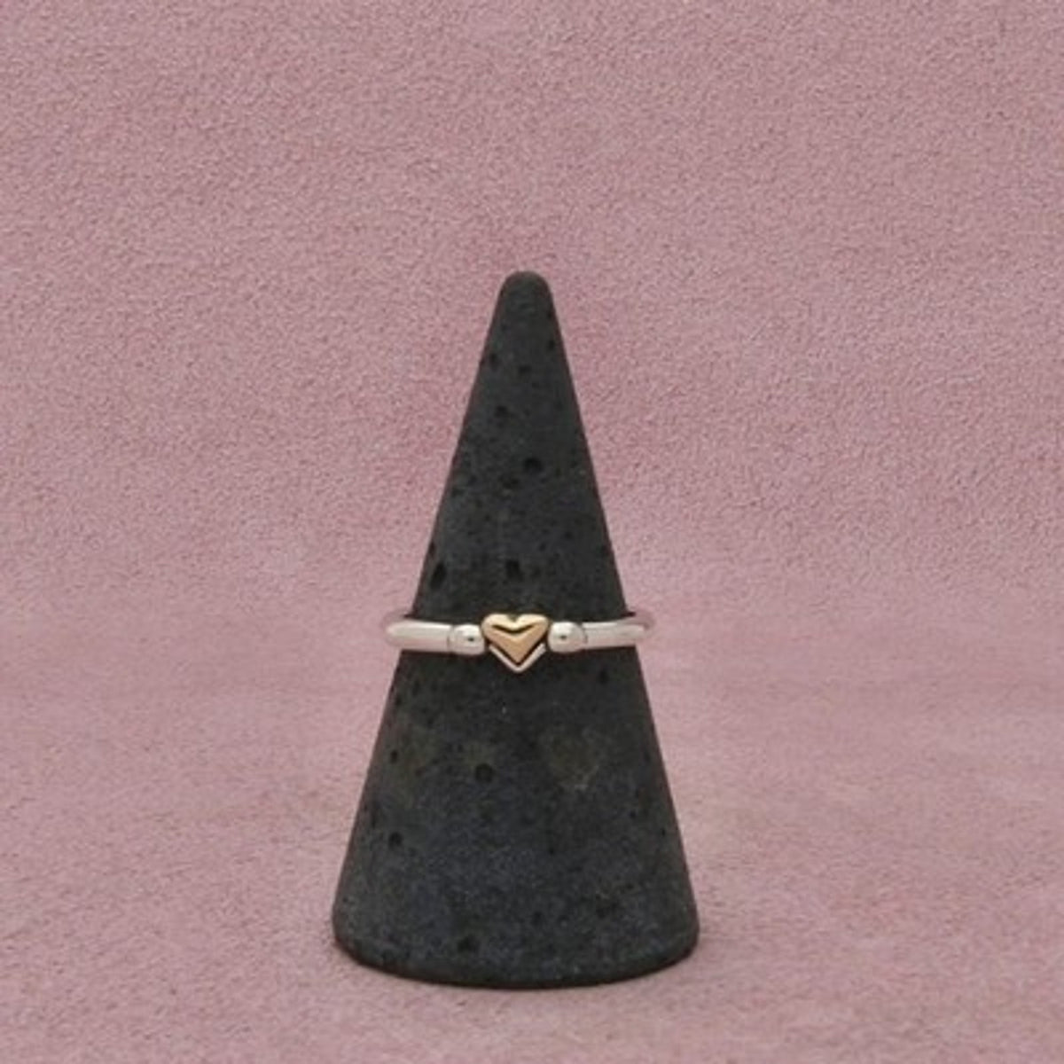 Sterling Silver & 14K Gold Heart Slim Stack Band Ring Size 6.75