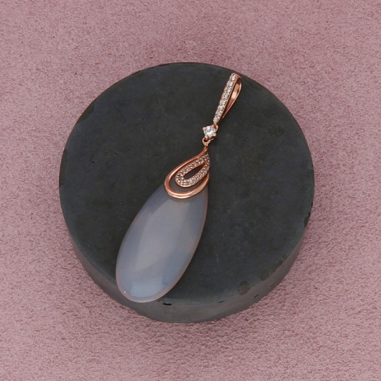 stauer sterling silver rose gold plate cz & quartz pendant