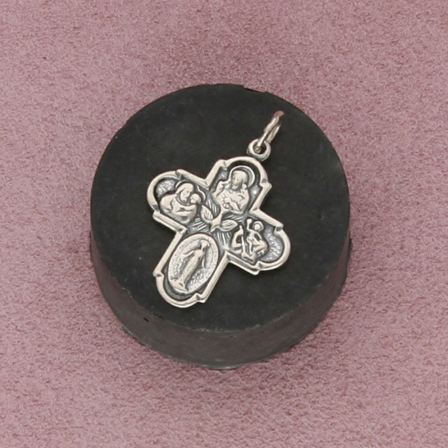sterling silver vintage catholic saint miraculous medal cross pendant