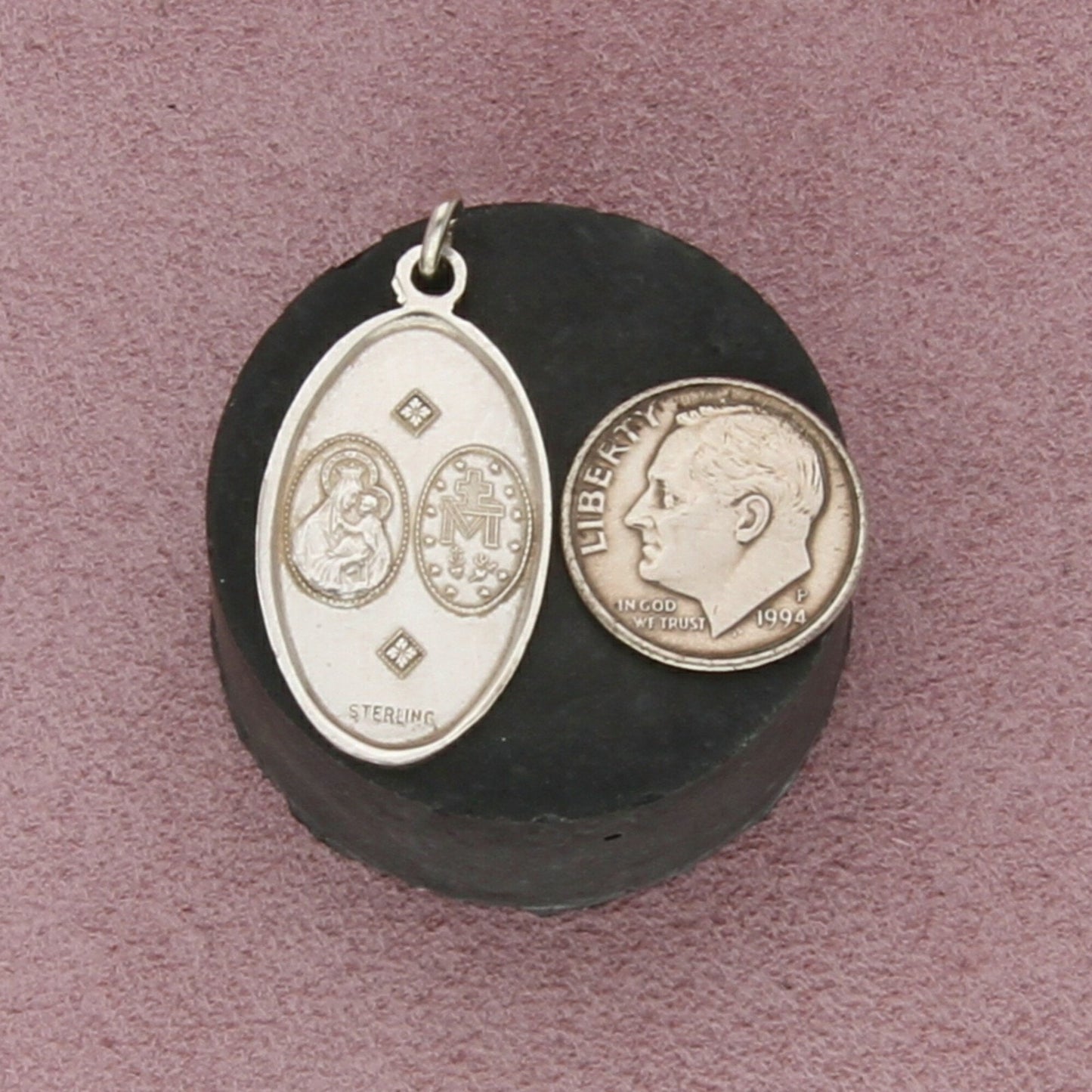 sterling silver vintage 2-sided catholic saint miraculous medal pendant