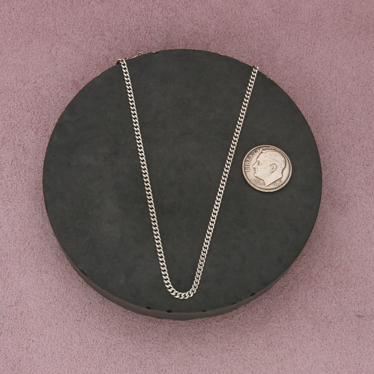 sterling silver vintage 2mm claspless curb chain necklace size 25in