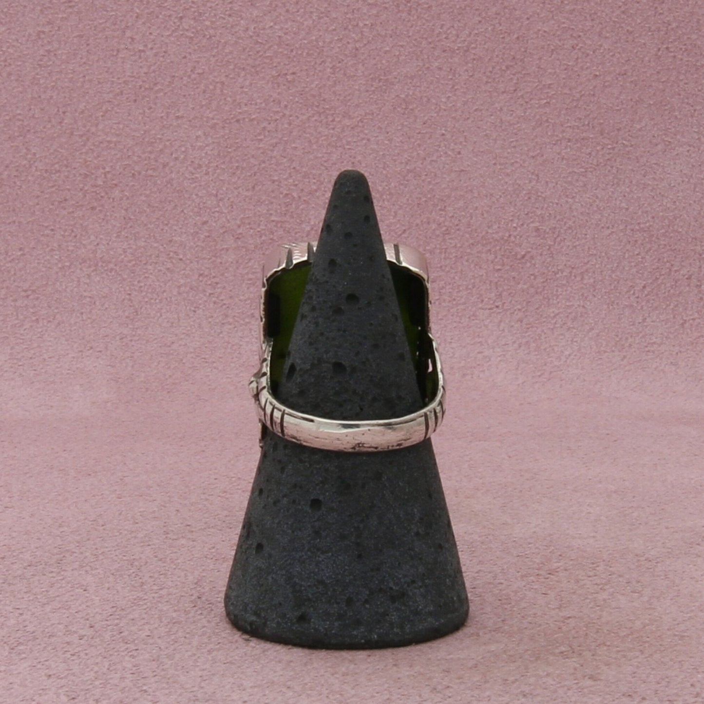 sterling silver vintage mexico green agate ring size 7.25