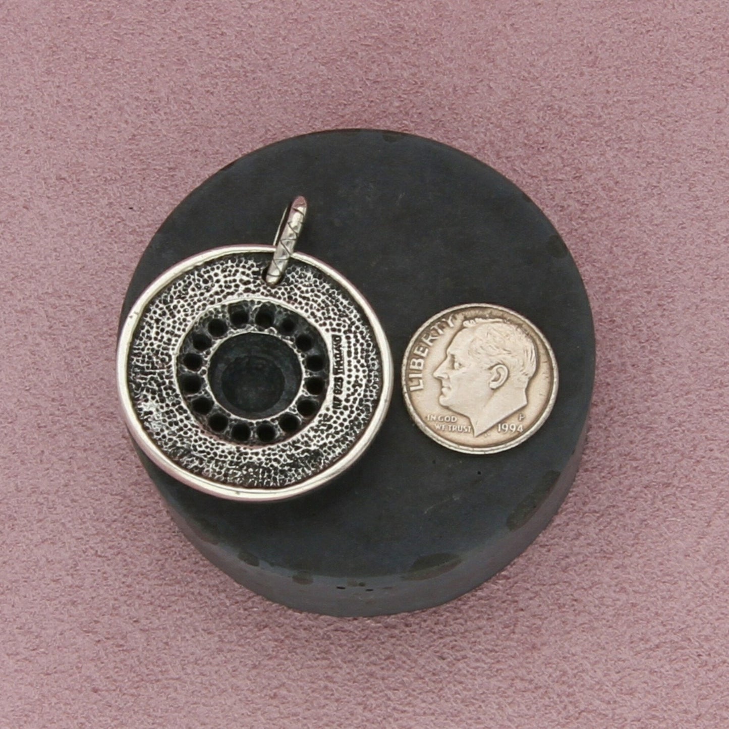 sterling silver beaded scroll disc pendant