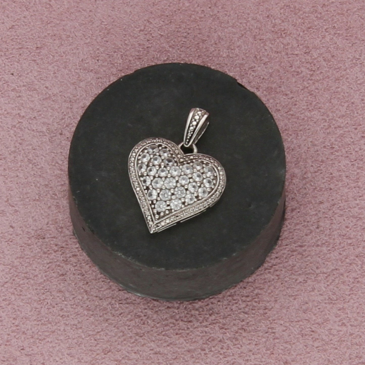 sterling silver pave white sapphire heart pendant