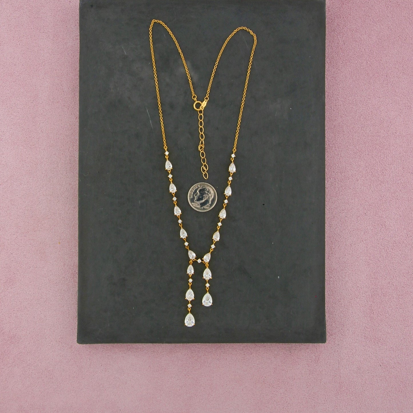sterling silver gold plate pear-cut cz drop necklace size 17-19in