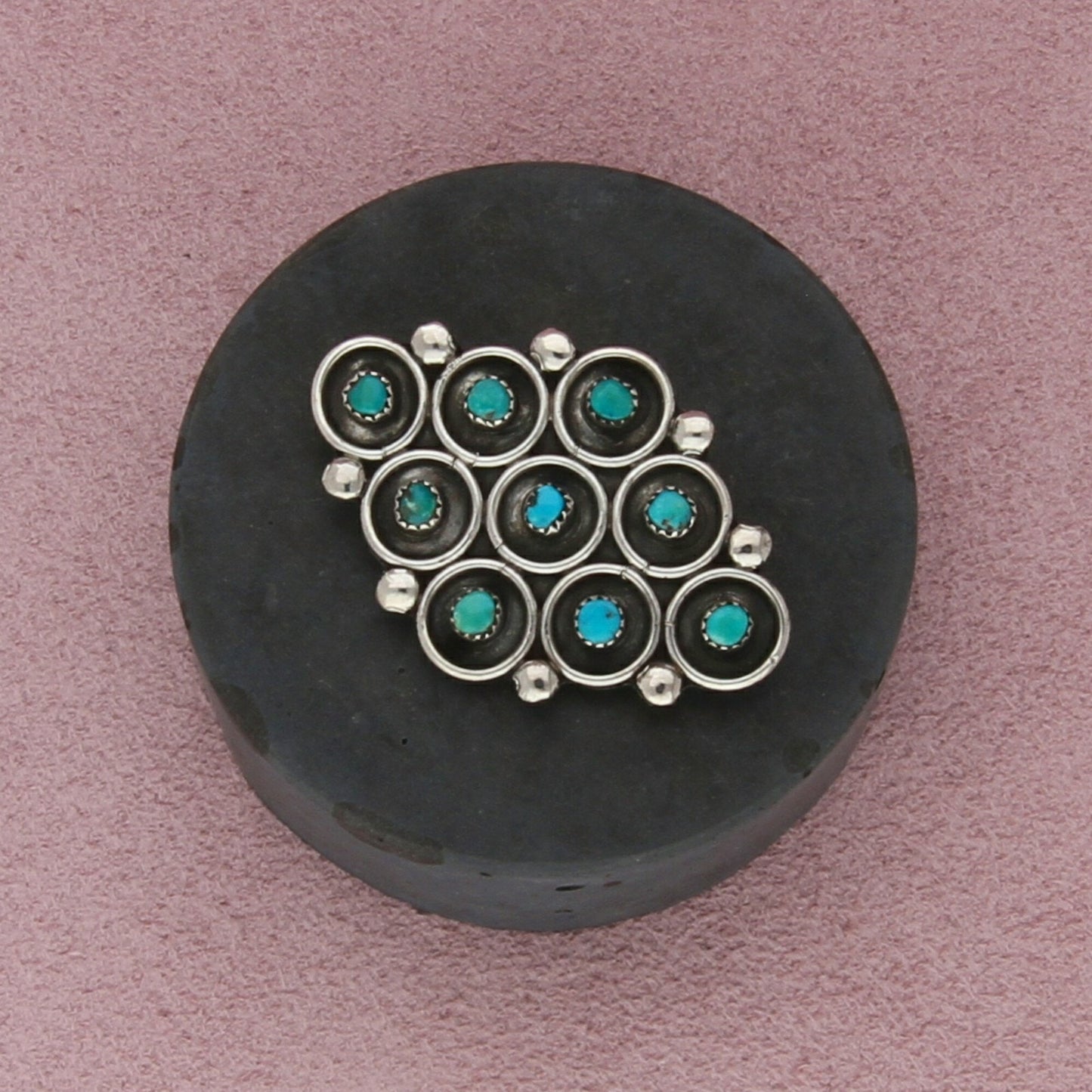 zuni sterling silver vintage elongated snake eye turquoise brooch