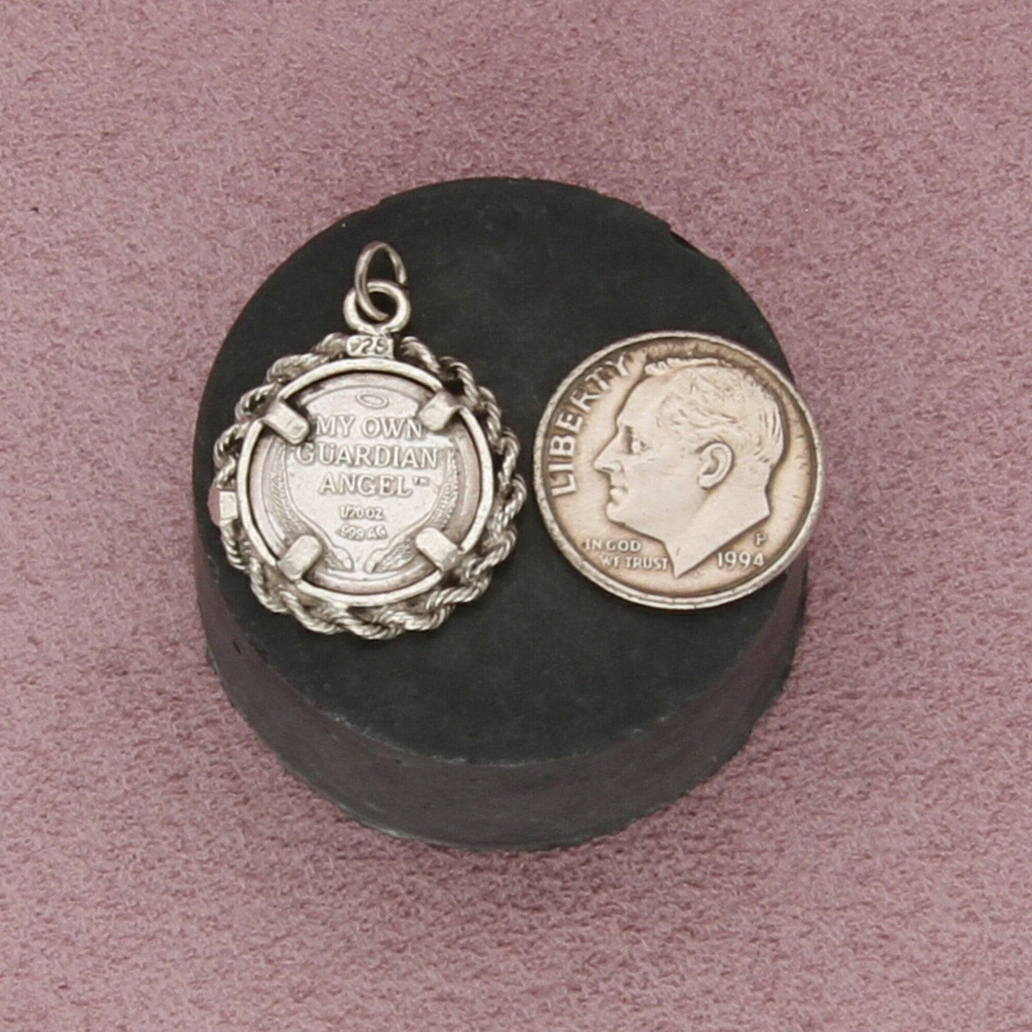 999 fine silver vintage guardian angel pendant