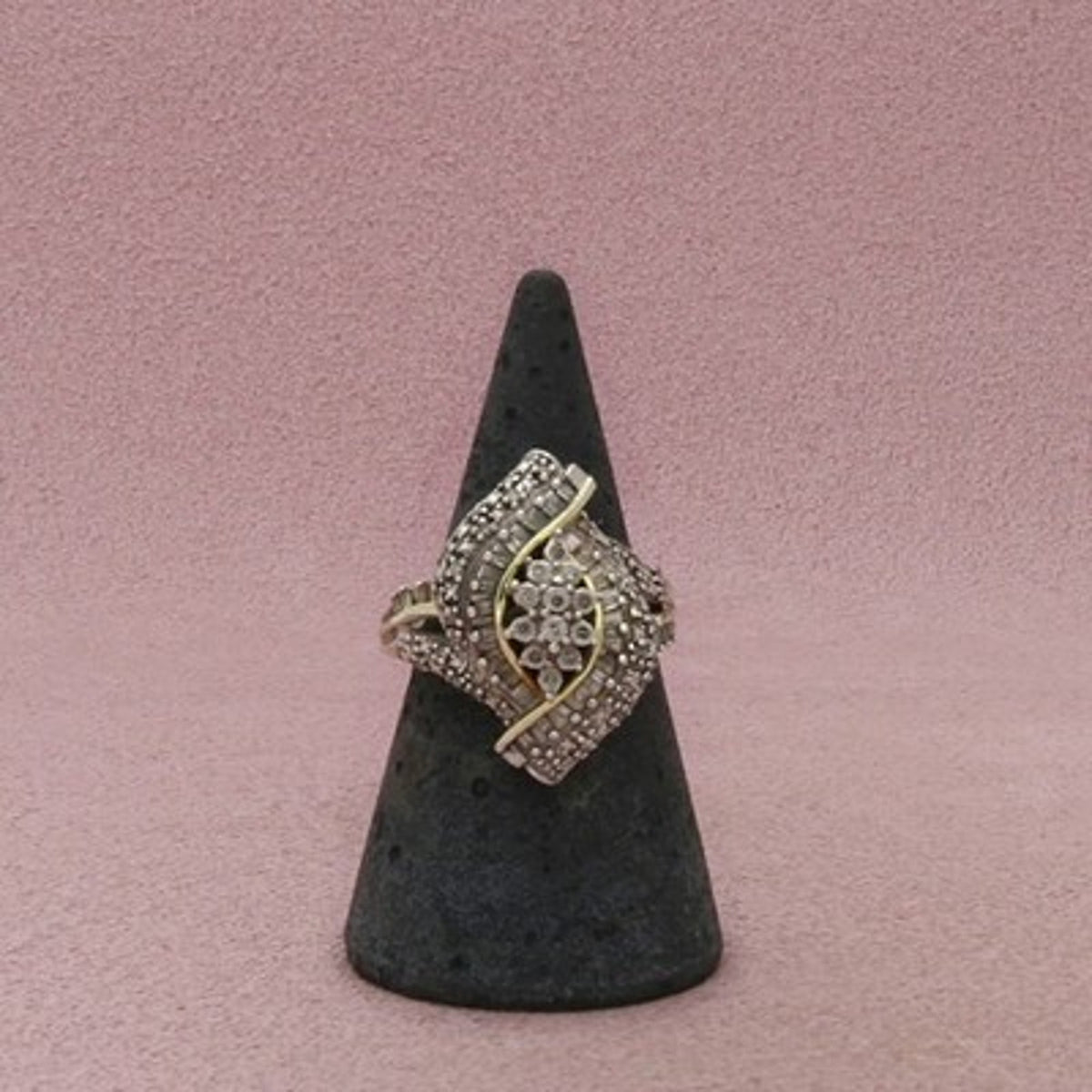 Kay Jewelers Sterling Silver Gold Plate Diamond Bypass Cluster Ring Size 6.75