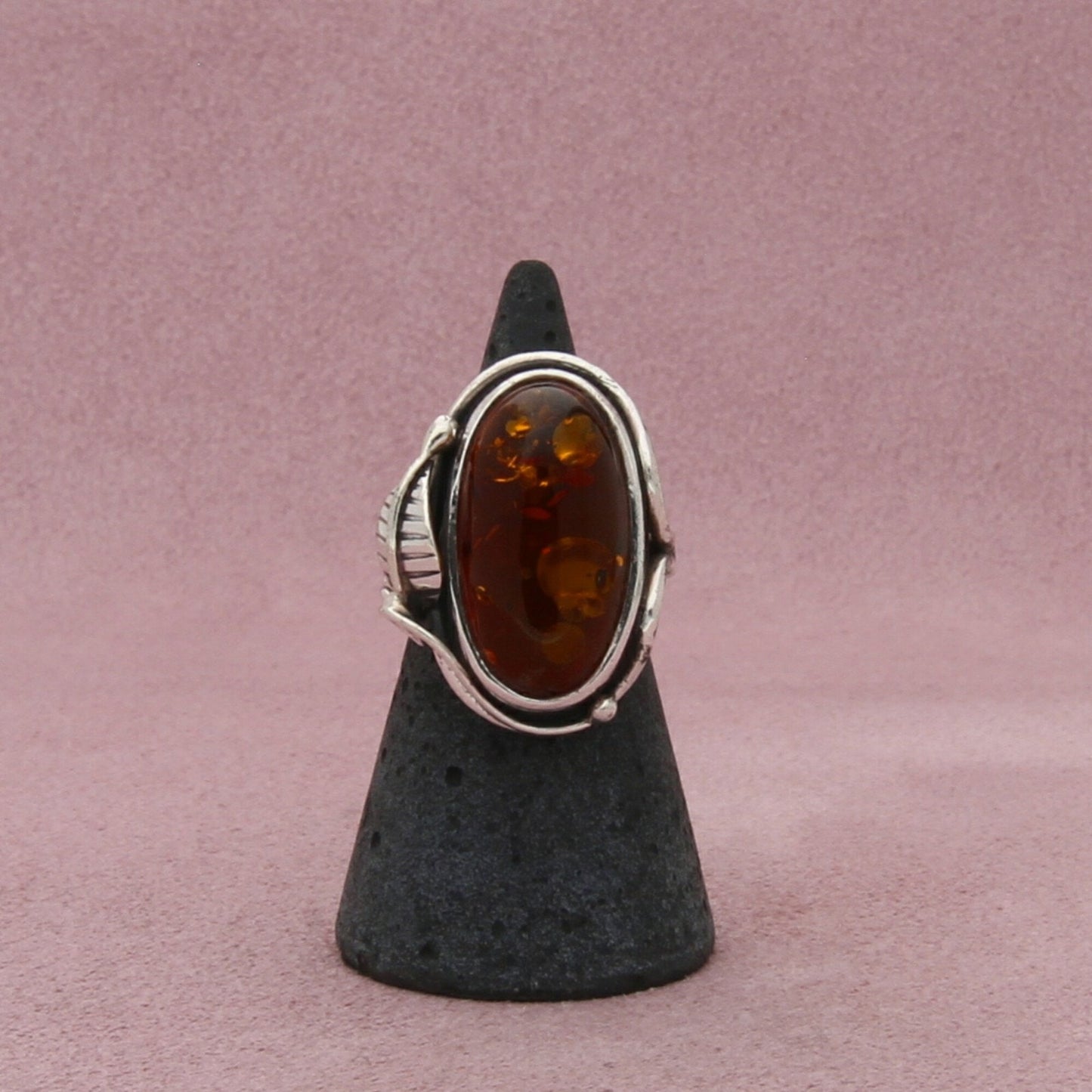 sterling silver vintage polish amber leaf ring size 5.25