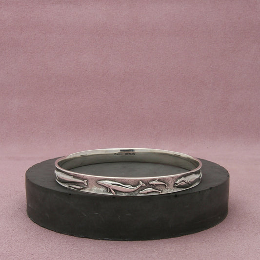 james avery sterling silver retired whale bangle bracelet size 7.75in