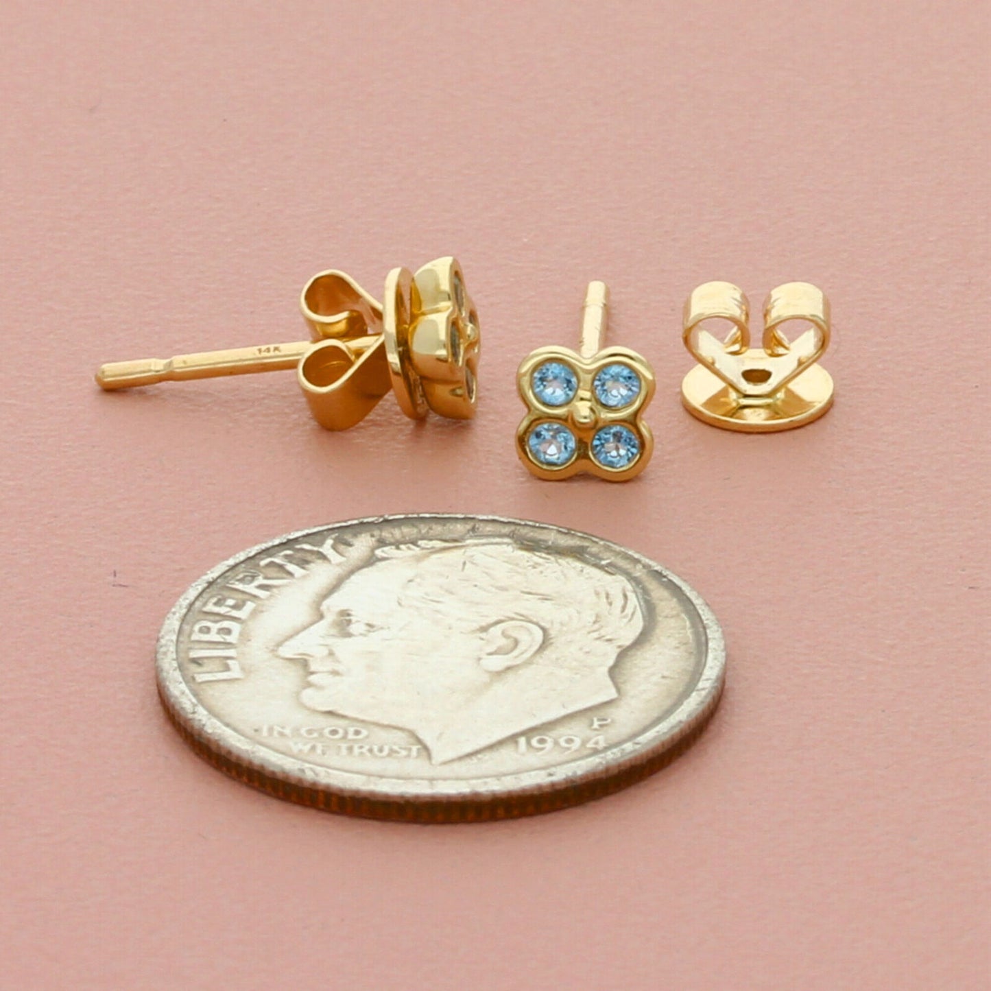 bony levy 14k yellow gold blue topaz quatrefoil stud earrings